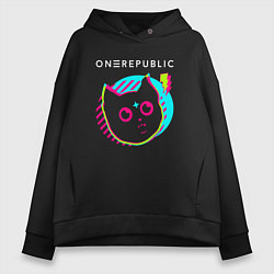 Толстовка оверсайз женская OneRepublic rock star cat, цвет: черный