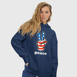 Толстовка оверсайз женская USA peace, цвет: тёмно-синий — фото 2