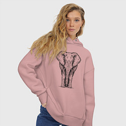 Толстовка оверсайз женская Слон анфас, цвет: пыльно-розовый — фото 2