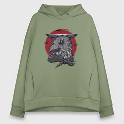 Толстовка оверсайз женская Японский ворон самурай, цвет: авокадо