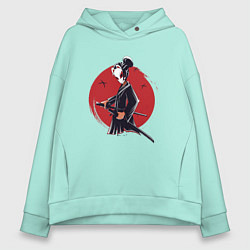 Толстовка оверсайз женская Девушка самурай в маске, цвет: мятный