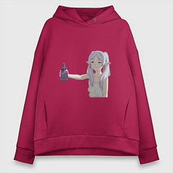 Толстовка оверсайз женская Фрирен Провожающая в последний путь улыбается, цвет: маджента