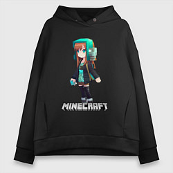 Толстовка оверсайз женская Minecraft девушка в наушниках, цвет: черный