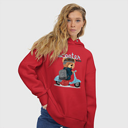 Толстовка оверсайз женская Плюшевый медвежонок и скутер, цвет: красный — фото 2