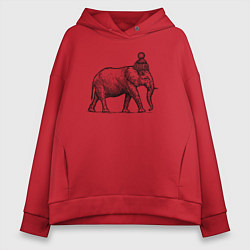Толстовка оверсайз женская Слон замерз, цвет: красный