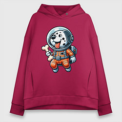 Толстовка оверсайз женская Dalmatian cosmonaut puppy with a bone, цвет: маджента