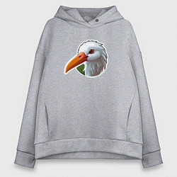 Толстовка оверсайз женская Голова чено белого аиста, цвет: меланж