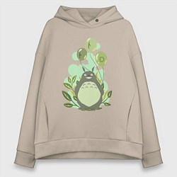 Толстовка оверсайз женская Green Totoro, цвет: миндальный