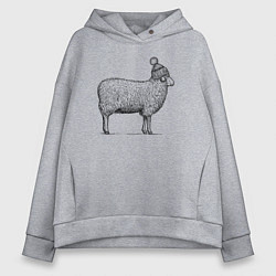 Толстовка оверсайз женская Овца в шапке с помпоном, цвет: меланж