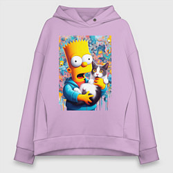 Женское худи оверсайз Bart Simpson with a kitten - ai art