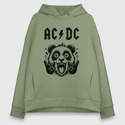 Толстовка оверсайз женская AC DC - rock panda, цвет: авокадо