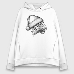 Толстовка оверсайз женская Профиль новогоднего тигра, цвет: белый