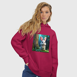 Толстовка оверсайз женская Зайчик на поляне, цвет: маджента — фото 2