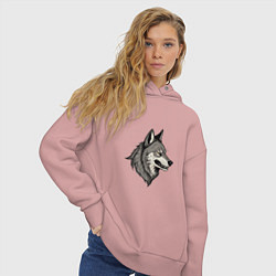 Толстовка оверсайз женская Рисунок волка, цвет: пыльно-розовый — фото 2
