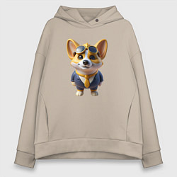 Толстовка оверсайз женская Деловой Корги, цвет: миндальный