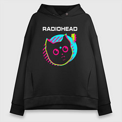 Толстовка оверсайз женская Radiohead rock star cat, цвет: черный
