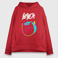 Толстовка оверсайз женская Slayer rock star cat, цвет: красный