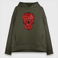 Толстовка оверсайз женская Red decorative skull, цвет: хаки