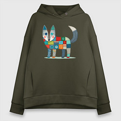Толстовка оверсайз женская Funny fox - patchwork ai art, цвет: хаки
