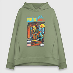 Толстовка оверсайз женская Пират за компьютером, цвет: авокадо