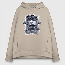 Толстовка оверсайз женская Череп веселый роджер, цвет: миндальный