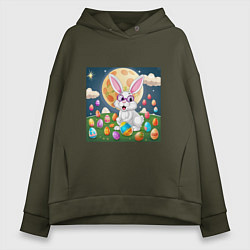 Толстовка оверсайз женская Зайчик ботаник, цвет: хаки