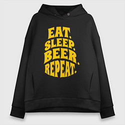 Толстовка оверсайз женская Еда сон пивко, цвет: черный