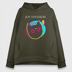 Толстовка оверсайз женская Joy Division rock star cat, цвет: хаки