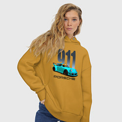 Толстовка оверсайз женская Cпортивный автомобиль Porsche, цвет: горчичный — фото 2