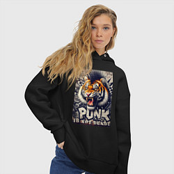 Толстовка оверсайз женская Cool tiger - punks not dead, цвет: черный — фото 2