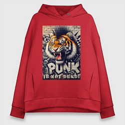 Толстовка оверсайз женская Cool tiger - punks not dead, цвет: красный