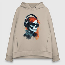 Толстовка оверсайз женская Grunge redhead girl skull, цвет: миндальный