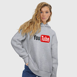 Толстовка оверсайз женская You tube logo, цвет: меланж — фото 2
