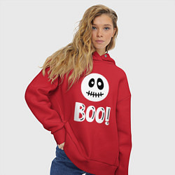 Толстовка оверсайз женская Страшный белый смайлик: Буу!, цвет: красный — фото 2