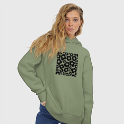 Толстовка оверсайз женская Абстрактный черный цветочный узор, цвет: авокадо — фото 2