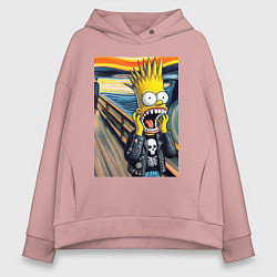 Толстовка оверсайз женская Барт Симпсон кричит - мем нейросеть, цвет: пыльно-розовый