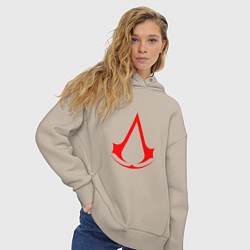 Толстовка оверсайз женская Red logo of assassins, цвет: миндальный — фото 2