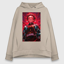 Толстовка оверсайз женская Клинок, рассекающий демонов Тандзиро Камадо охотни, цвет: миндальный