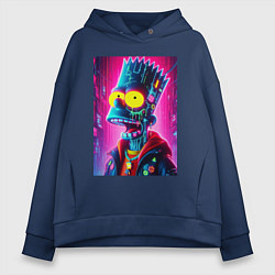 Толстовка оверсайз женская Cyber Bart Simpson - neon glow ai art, цвет: тёмно-синий