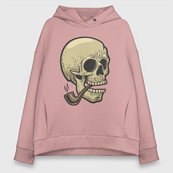 Толстовка оверсайз женская Череп с трубкой, цвет: пыльно-розовый