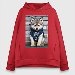 Толстовка оверсайз женская Уличный волчонок - нейросеть, цвет: красный