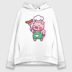 Толстовка оверсайз женская Свинка кулинар, цвет: белый