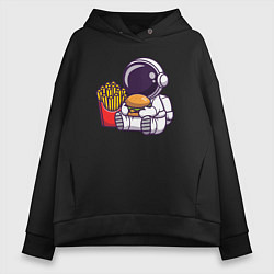 Толстовка оверсайз женская Голодный космонавт, цвет: черный