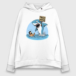 Толстовка оверсайз женская Free hugs - shark, цвет: белый