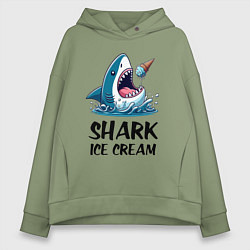 Толстовка оверсайз женская Shark ice cream - ai art, цвет: авокадо