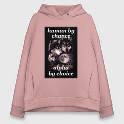 Толстовка оверсайз женская Human by chance, alpha by choice, цвет: пыльно-розовый