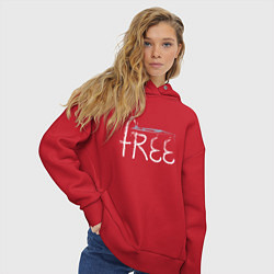 Толстовка оверсайз женская Надпись free с буквой, стилизованной под кран, цвет: красный — фото 2