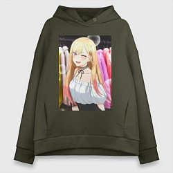 Толстовка оверсайз женская Эта фарфоровая кукла влюбилась, цвет: хаки