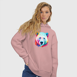 Толстовка оверсайз женская Яркий портрет белого медведя, цвет: пыльно-розовый — фото 2