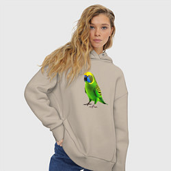 Толстовка оверсайз женская Зеленый попугай, цвет: миндальный — фото 2